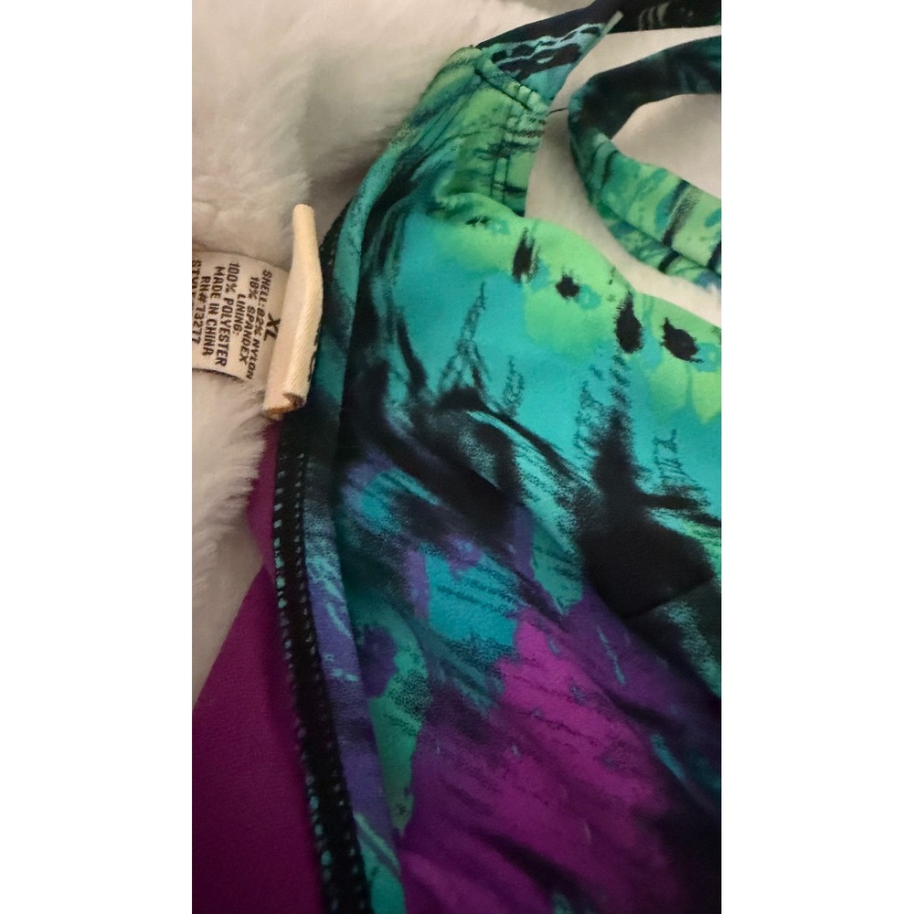 Mudd Vintage Y2K Bikini Set Purple Teal Abstract Tropical Top XL Bottom medium - Picture 5 of 7